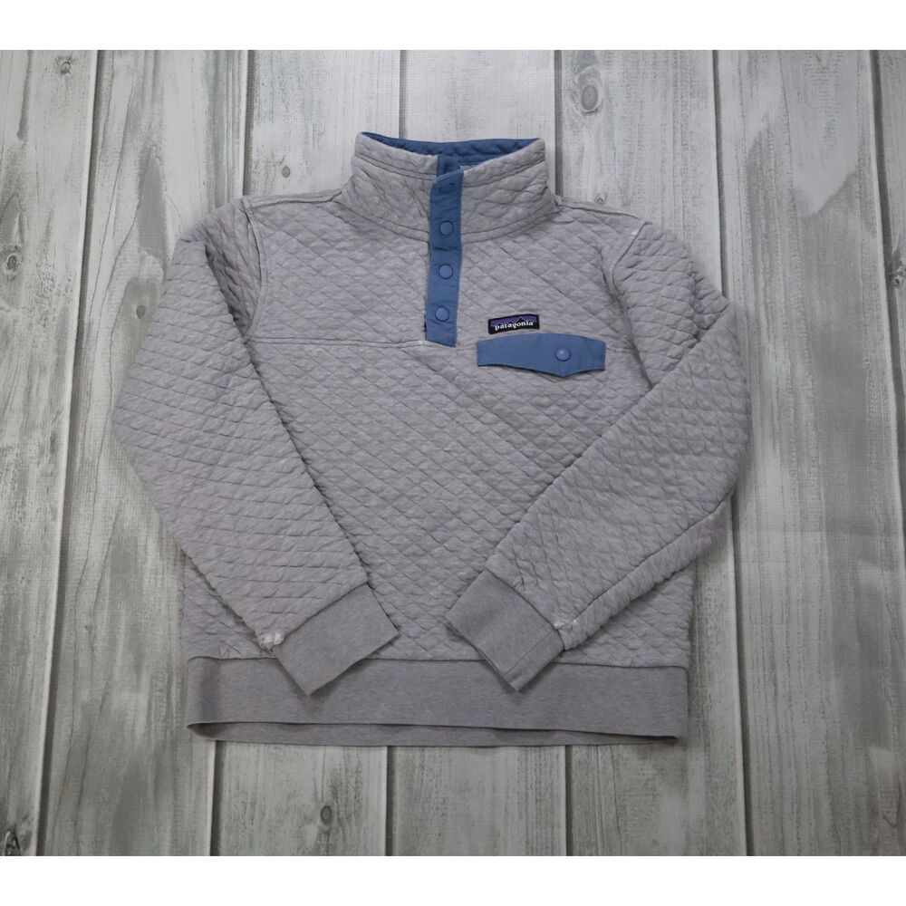 Patagonia Organic Cotton Quilted Snap-T Sweater Women's Small Gray Worn Wear